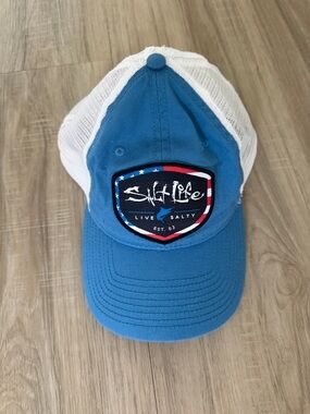 Salt Life Blue and White Mesh Patch Cap